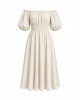 Vince Camuto Women's Off the Shoulder Puff Sleeve Smocked Waist Midi Dress