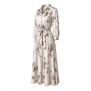 Karl Lagerfeld Women's Collared Printed Silky Crepe Belted Midi Dress