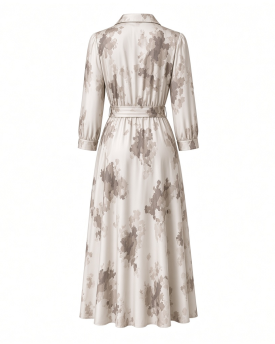 Karl Lagerfeld Women's Collared Printed Silky Crepe Belted Midi Dress