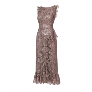 Adrianna Papell Sleeveless Glitter Floral Ruffle Midi Dress