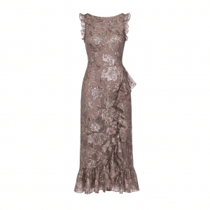 Adrianna Papell Sleeveless Glitter Floral Ruffle Midi Dress