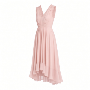 DKNY Women's Sleeveless V-Neck Chiffon Neck Trim Flounce Hem Midi Dress