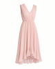 DKNY Women's Sleeveless V-Neck Chiffon Neck Trim Flounce Hem Midi Dress
