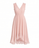 DKNY Women's Sleeveless V-Neck Chiffon Neck Trim Flounce Hem Midi Dress