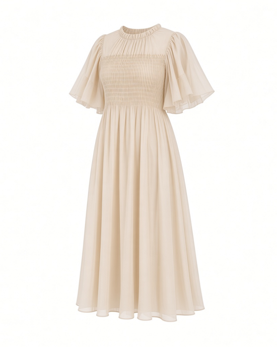 Forever 21 Women's Smocked Chiffon Peasant-Sleeve Dress