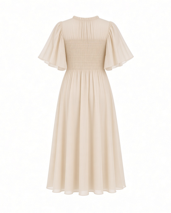 Forever 21 Women's Smocked Chiffon Peasant-Sleeve Dress