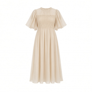 Forever 21 Women's Smocked Chiffon Peasant-Sleeve Dress