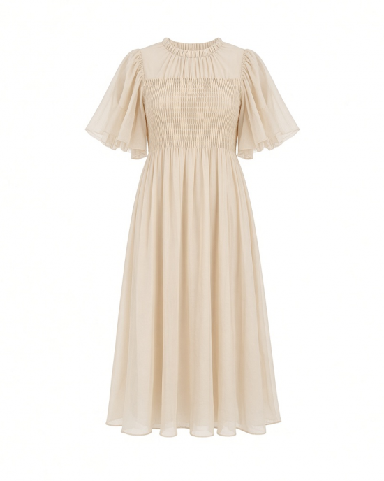 Forever 21 Women's Smocked Chiffon Peasant-Sleeve Dress