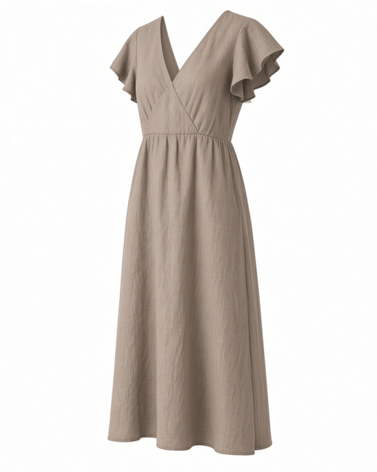 DKNY Women's Split Short Sleeve V-Neck Straight Hem Midi Dress