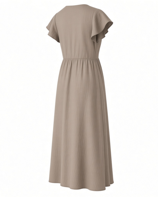 DKNY Women's Split Short Sleeve V-Neck Straight Hem Midi Dress