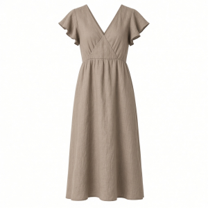 DKNY Women's Split Short Sleeve V-Neck Straight Hem Midi Dress