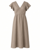 DKNY Women's Split Short Sleeve V-Neck Straight Hem Midi Dress
