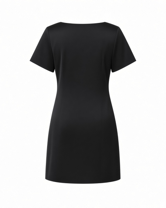 Karl Lagerfeld Women's Short Sleeve Square Neck Bow Embellished Shift Mini Dress