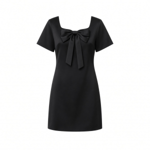 Karl Lagerfeld Women's Short Sleeve Square Neck Bow Embellished Shift Mini Dress