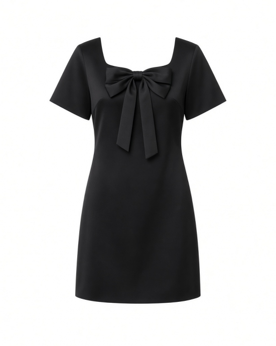 Karl Lagerfeld Women's Short Sleeve Square Neck Bow Embellished Shift Mini Dress