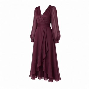 Tommy Hilfiger Women's Long Chiffon Balloon Sleeve Velvet Wrap Midi Dress