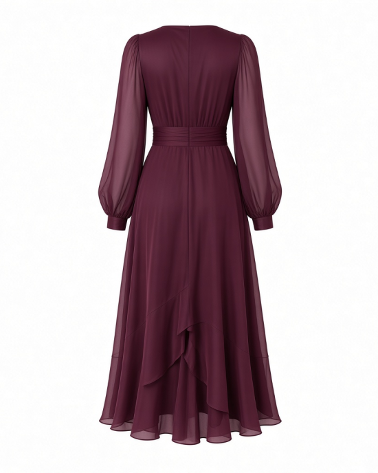 Tommy Hilfiger Women's Long Chiffon Balloon Sleeve Velvet Wrap Midi Dress