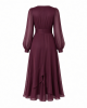 Tommy Hilfiger Women's Long Chiffon Balloon Sleeve Velvet Wrap Midi Dress