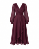 Tommy Hilfiger Women's Long Chiffon Balloon Sleeve Velvet Wrap Midi Dress