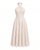 Maggy London Women's Dresses Floral Embroidered Halter Neck Midi Dress with Back V-Neck