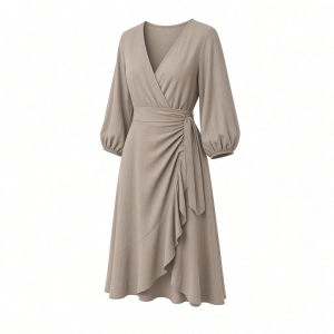 Calvin Klein Women's 3/4 Balloon Sleeve V-Neck Knee Length Faux Wrap Dress