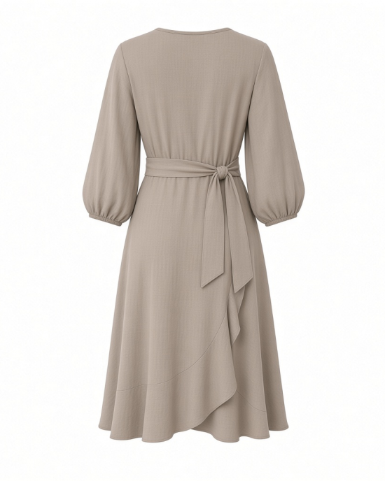 Calvin Klein Women's 3/4 Balloon Sleeve V-Neck Knee Length Faux Wrap Dress