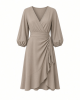 Calvin Klein Women's 3/4 Balloon Sleeve V-Neck Knee Length Faux Wrap Dress