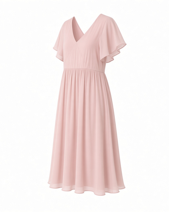 Tommy Hilfiger Women's Short Sleeve V-Neck Chiffon Empire Waist Midi Dress