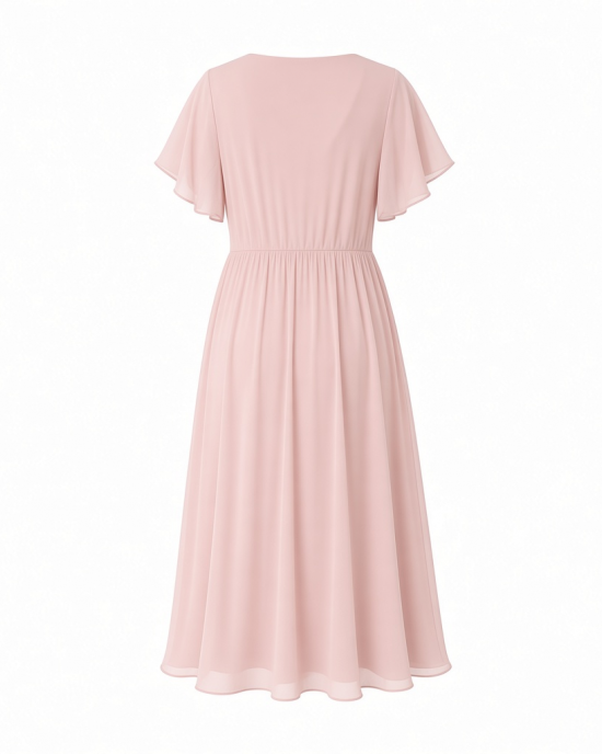 Tommy Hilfiger Women's Short Sleeve V-Neck Chiffon Empire Waist Midi Dress