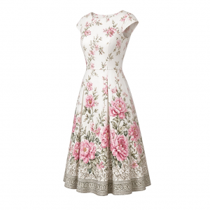 London Times Women's Dresses Floral Border Cap Sleeve Fit & Flare Dress