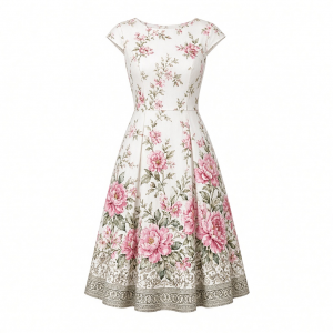 London Times Women's Dresses Floral Border Cap Sleeve Fit & Flare Dress