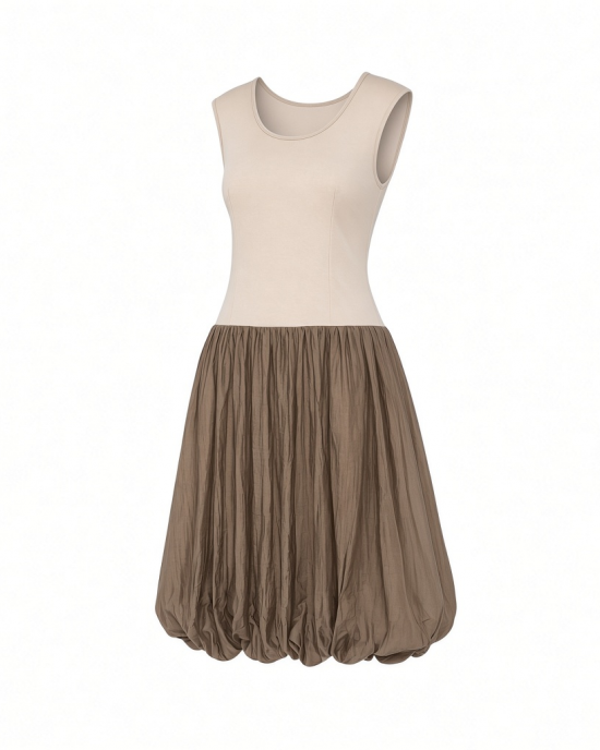 The Drop Womens Tina Scoop Neck Mixed Media Bubble Hem Midi Dress