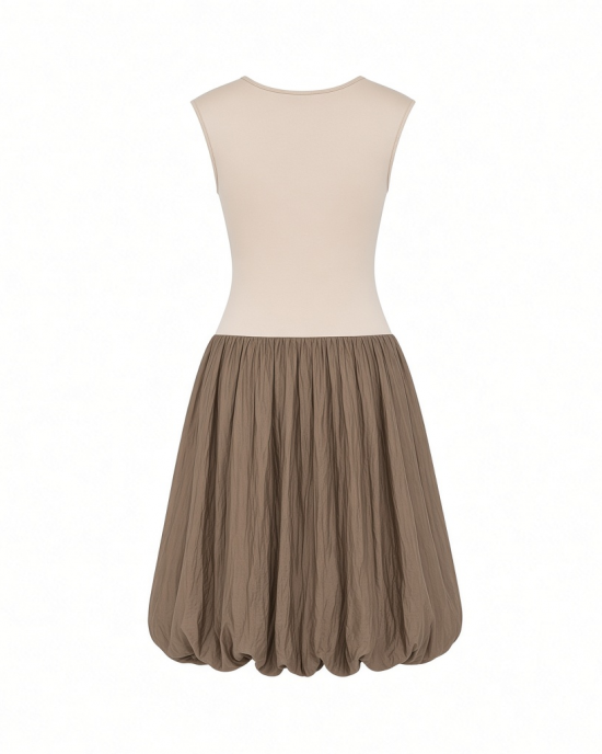 The Drop Womens Tina Scoop Neck Mixed Media Bubble Hem Midi Dress