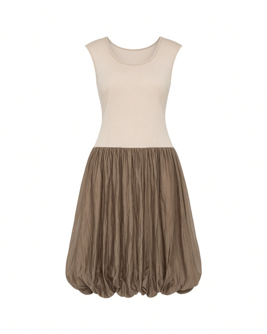 The Drop Womens Tina Scoop Neck Mixed Media Bubble Hem Midi Dress