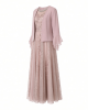 2-Piece Long Floral Glitter Lace Dress W/Beaded Neckline & Matte Chiffon Flyaway 3/4 Sleeve Jacket