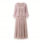 2-Piece Long Floral Glitter Lace Dress W/Beaded Neckline & Matte Chiffon Flyaway 3/4 Sleeve Jacket