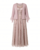 2-Piece Long Floral Glitter Lace Dress W/Beaded Neckline & Matte Chiffon Flyaway 3/4 Sleeve Jacket