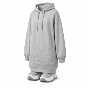DKNY Women's Exploded Rhinestone Varsity Logo Hoodie Sneaker Dress