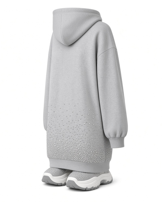 DKNY Women's Exploded Rhinestone Varsity Logo Hoodie Sneaker Dress
