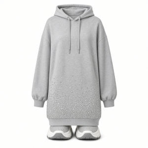 DKNY Women's Exploded Rhinestone Varsity Logo Hoodie Sneaker Dress