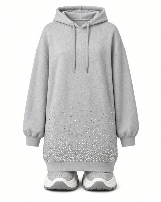 DKNY Women's Exploded Rhinestone Varsity Logo Hoodie Sneaker Dress