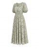 London Times Women's Caterpillar Puff Sleeve Midi Dress - Gathered Waist A-Line Flowy Summer Dress