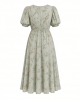London Times Women's Caterpillar Puff Sleeve Midi Dress - Gathered Waist A-Line Flowy Summer Dress