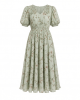 London Times Women's Caterpillar Puff Sleeve Midi Dress - Gathered Waist A-Line Flowy Summer Dress