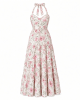 Tommy Hilfiger Women's Sleeveless Floral Halter Neck Tiered Skirt Maxi Dress