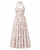 Tommy Hilfiger Women's Sleeveless Floral Halter Neck Tiered Skirt Maxi Dress
