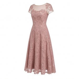 Alex Evenings Womens Tea Length Embroidered Cocktail Dress with Illusion Sleeves, Wedding Guest (Petite and Regular Sizes)