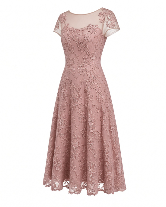 Alex Evenings Womens Tea Length Embroidered Cocktail Dress with Illusion Sleeves, Wedding Guest (Petite and Regular Sizes)
