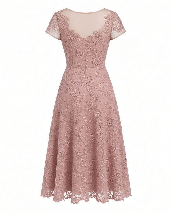 Alex Evenings Womens Tea Length Embroidered Cocktail Dress with Illusion Sleeves, Wedding Guest (Petite and Regular Sizes)
