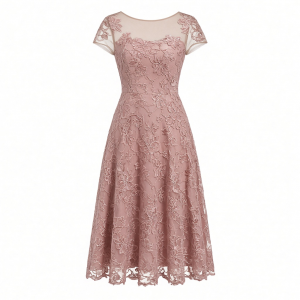 Alex Evenings Womens Tea Length Embroidered Cocktail Dress with Illusion Sleeves, Wedding Guest (Petite and Regular Sizes)